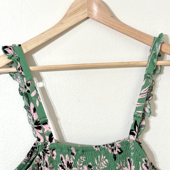 Torrid Smocked Floral Rayon Midi Dress 1X Ruffle Straps Green Cottagecore Easter - Picture 6 of 16